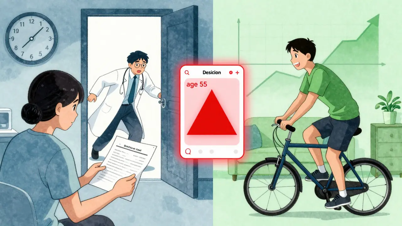 Split scene showing unnecessary medical imaging on one side and active recovery through exercise on the other, in anime style.