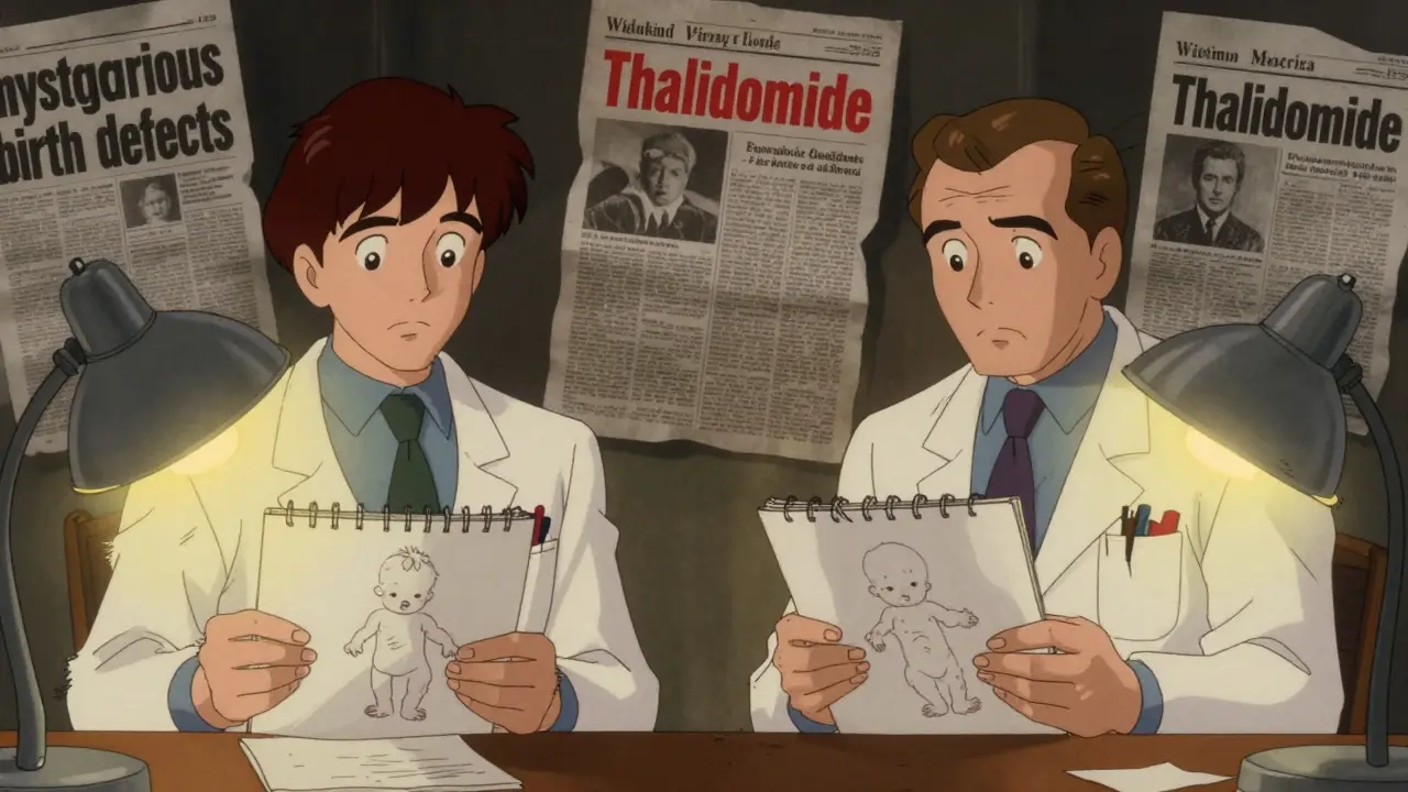 Two doctors in different countries independently discover the link between thalidomide and birth defects.