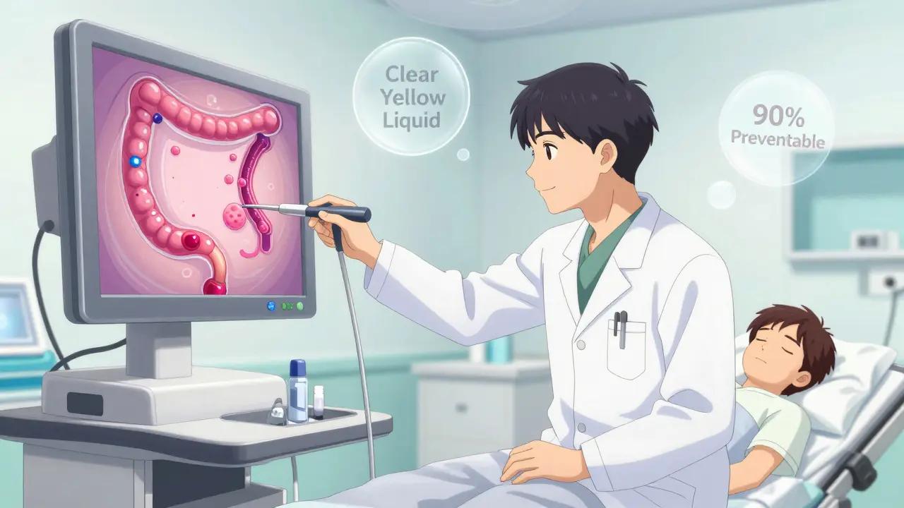 Doctor removing polyps from a clean colon during colonoscopy