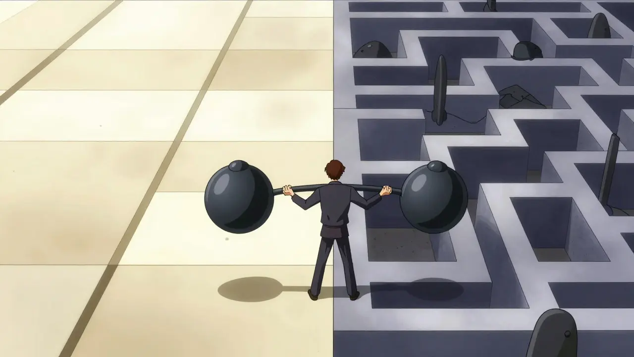 Split road representing conflicting state and federal laws manga art.