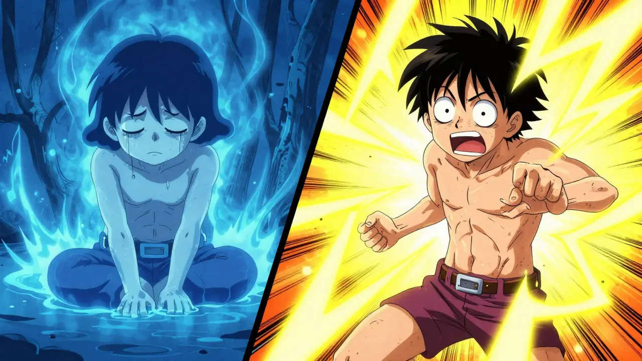 Split screen showing a tired person and an anxious person representing thyroid imbalance