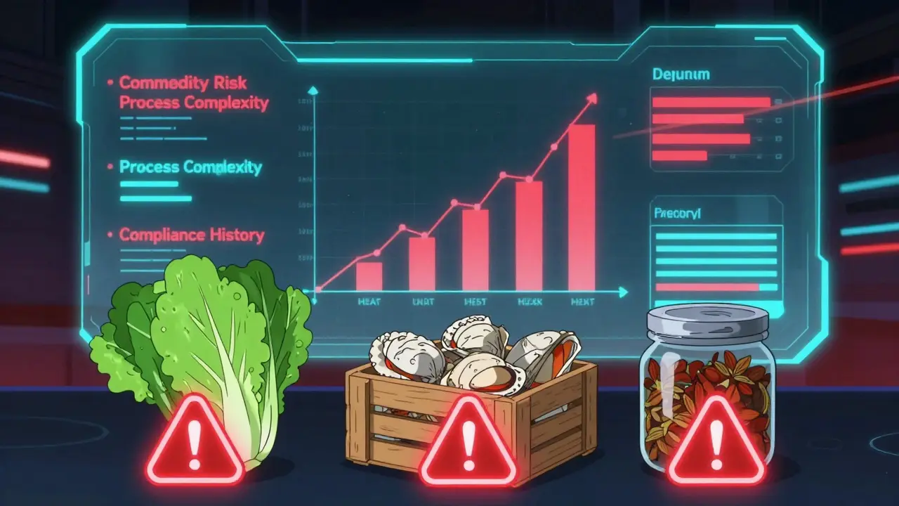 Risk-based inspection criteria shown with food items and data in anime