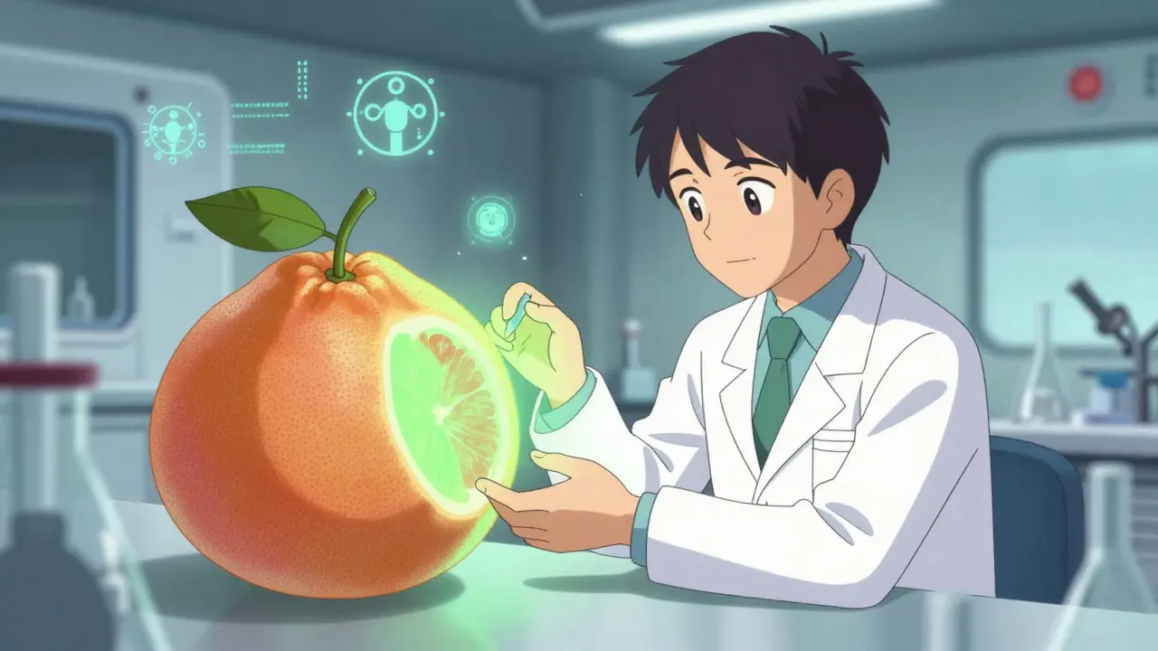 Scientist examining safe genetically modified grapefruit