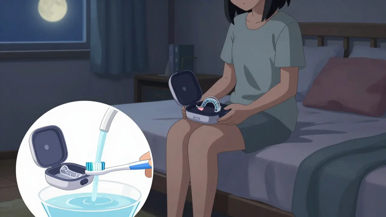 Character cleaning oral appliance in bedroom