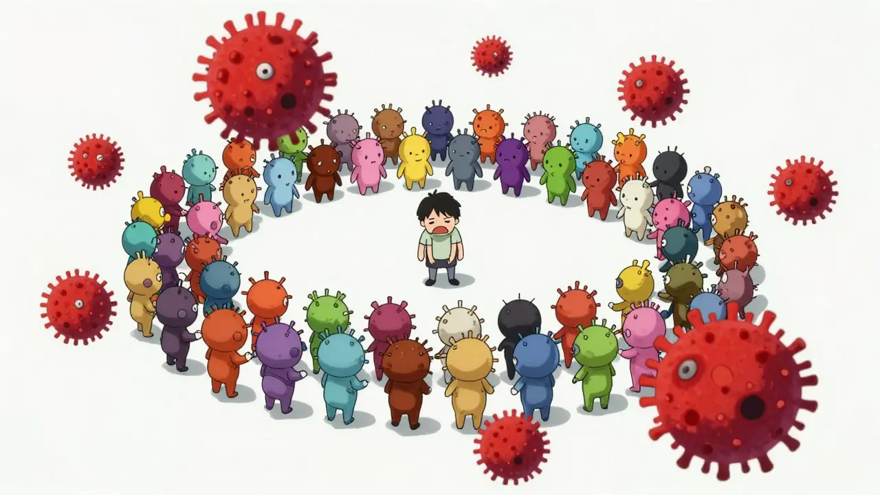 Cute antibody sprites forming a shield against pathogens in manga style
