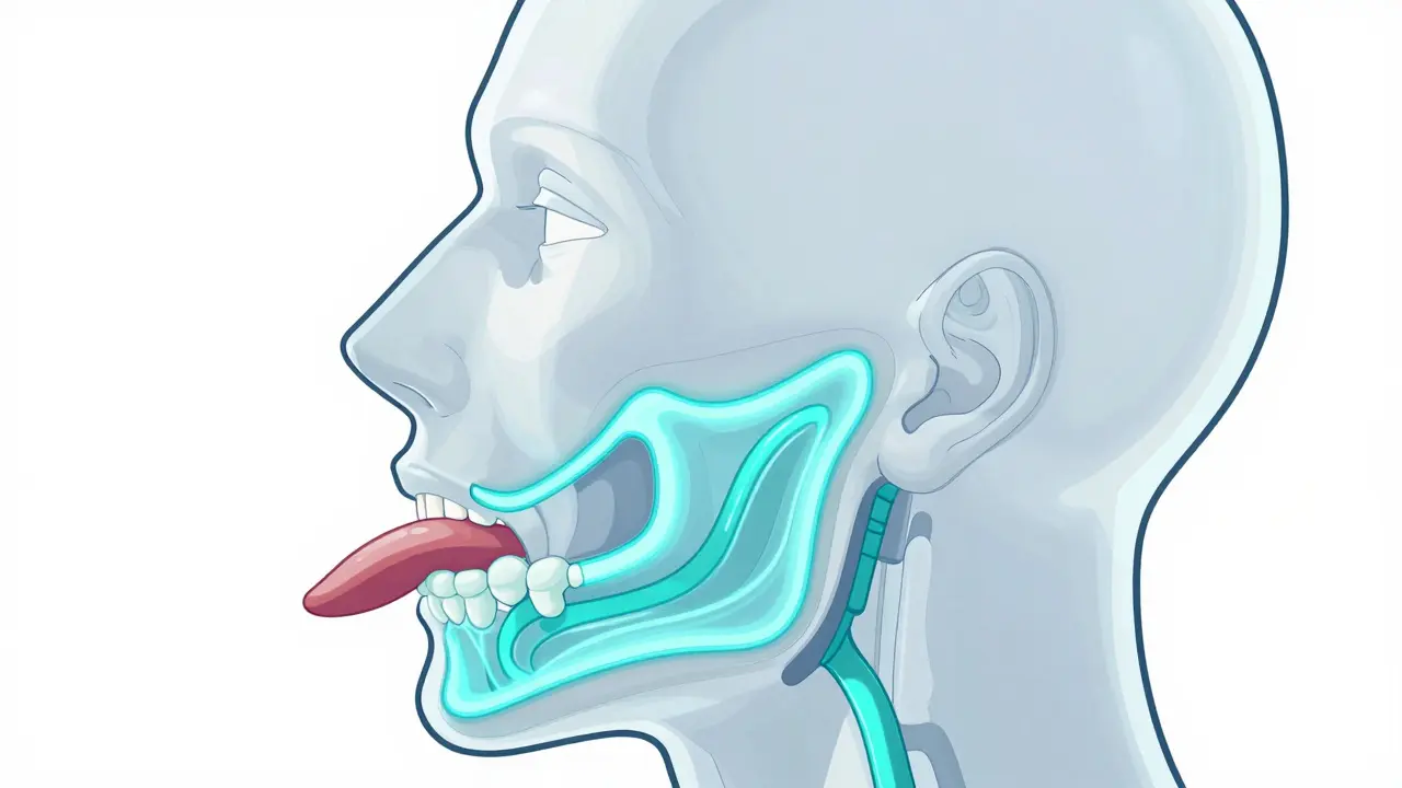 Diagram of jaw advancement opening airway