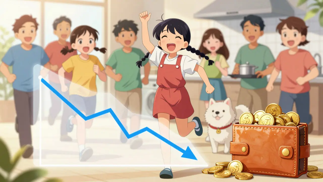 Happy people enjoying life with a symbolic overlay of savings and health benefits