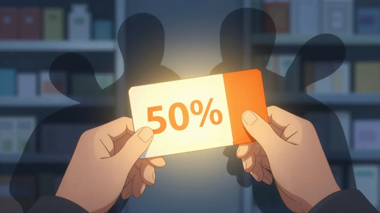 Stylized illustration of prescription discount coupons saving money