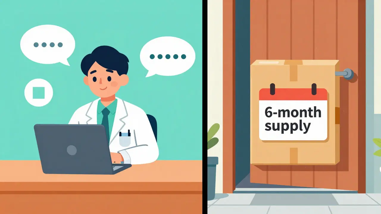 Telehealth consultation and medication delivery scene