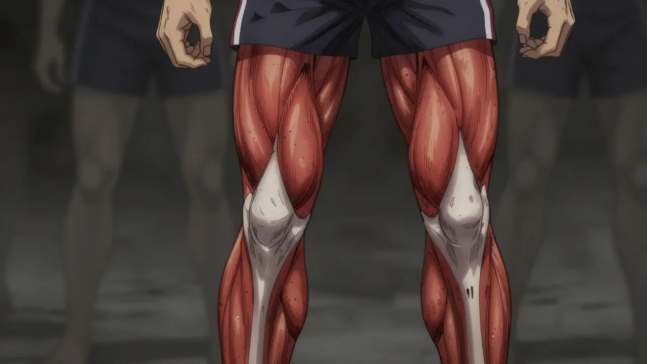 Manga style depiction of leg muscle pain and inflammation