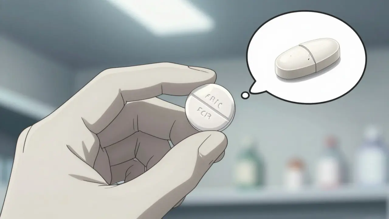 Pharmacist inspecting a tablet for authenticity in anime style