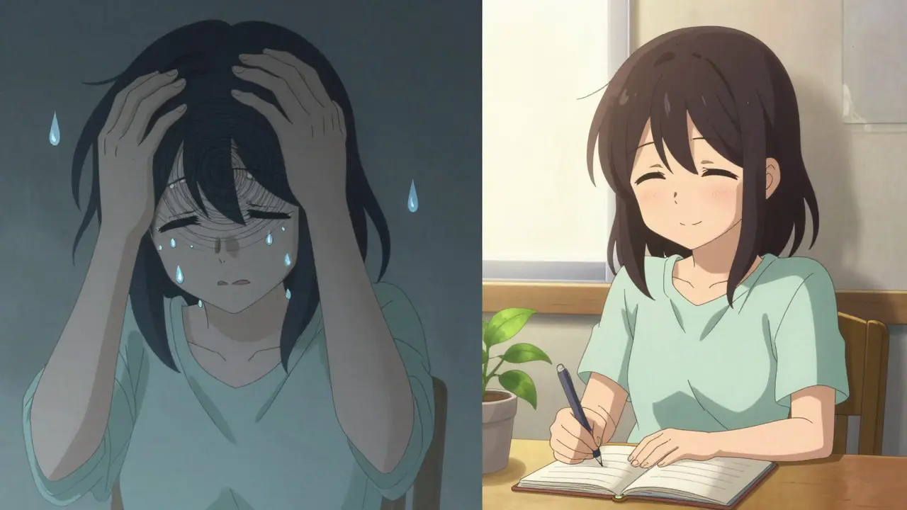 Split screen showing initial side effects vs long term recovery