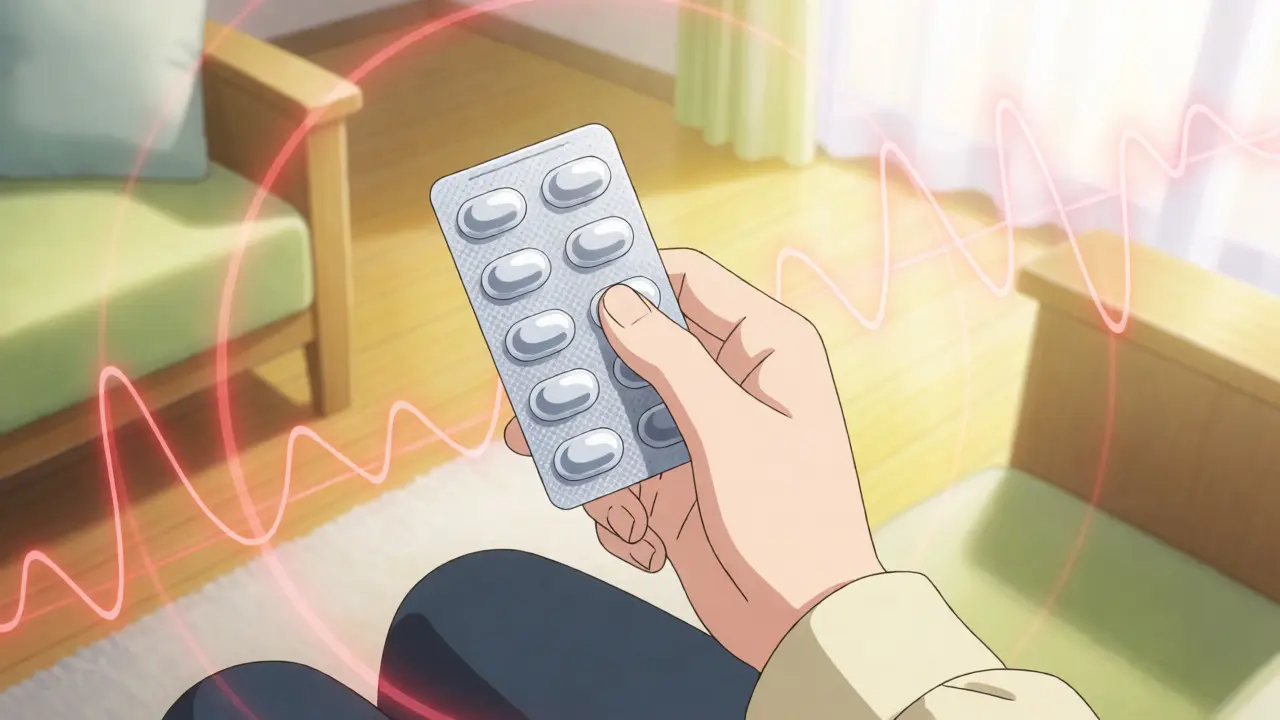 Hand holding felodipine pills in sunlight